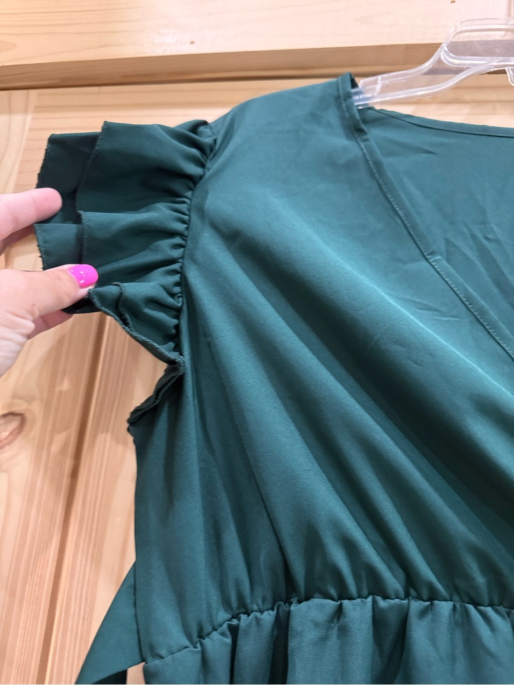 Emerald Green Ruffle Sleeve High Low Wrap Dress Size L - Picture 5 of 9